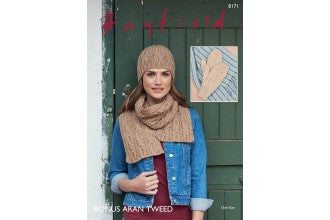Sirdar 8171 Scarf, Hat and Mittens in Hayfield Bonus Aran